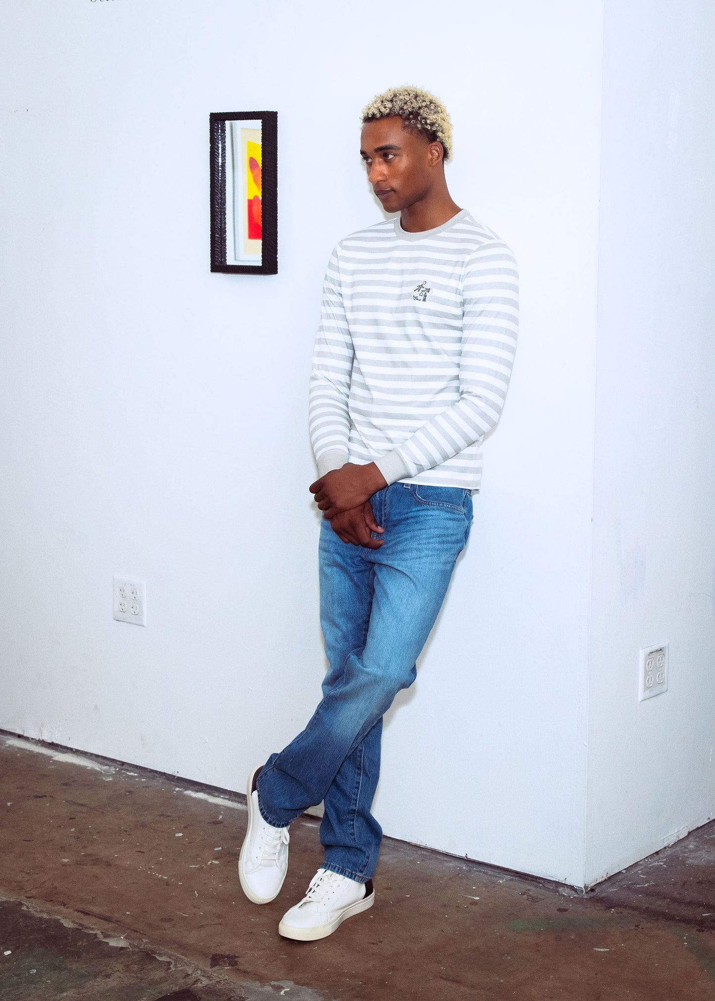Grey and White Stripe Art Icon Long Sleeve Shirt
